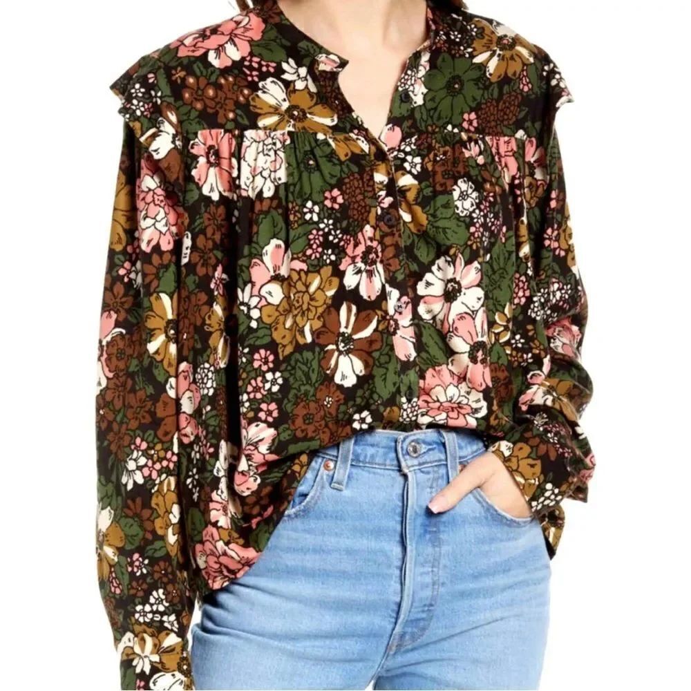 Treasure & Bond- brown floral blouse- Size medium